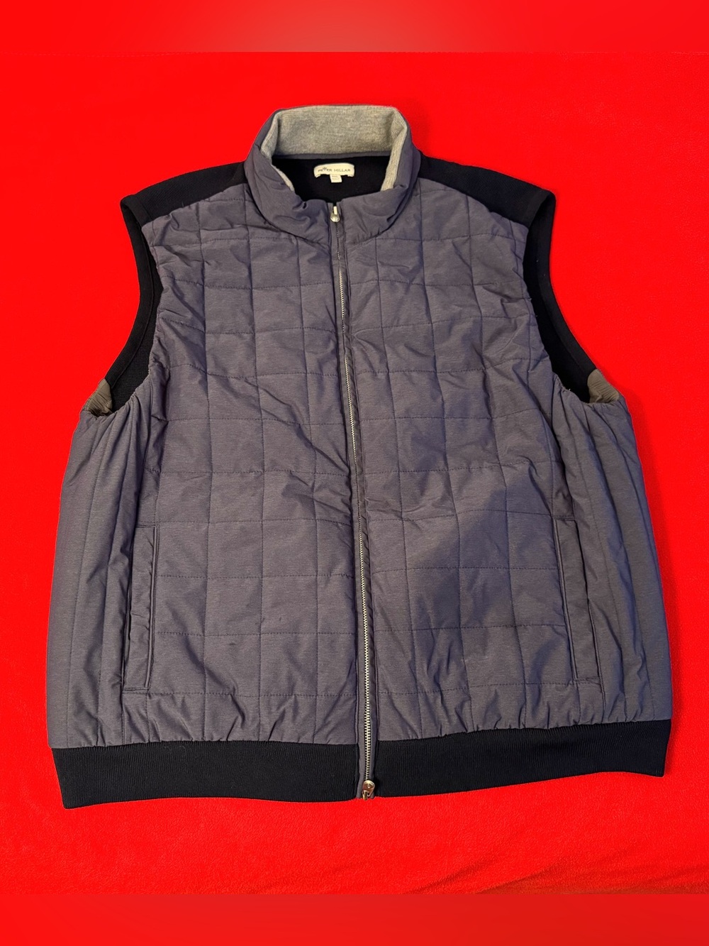 Peter Millar Vest Blue Quilted Full Zip Pockets Merino Wool Knit Size XXL Men’s